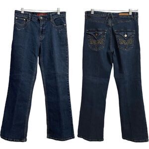COS Jeans Straight Leg Embroidered Jeans Size 6P Blue Dark Wash Embellished